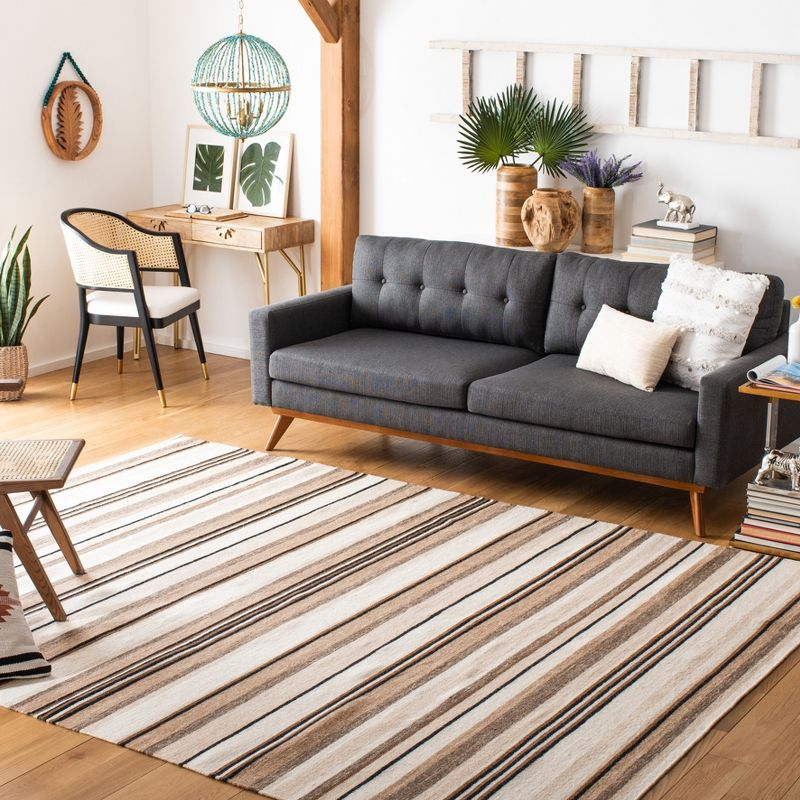 Striped Kilim STK601 Hand Loomed Indoor Area Rug - Natural/Ivory - 9'x12' - Safavieh