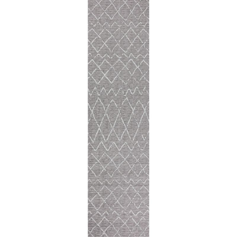 2' x 8' Madaba Moroccan Trellis Indoor/Outdoor Runner Rug, Gray/Cream - JONATHAN Y