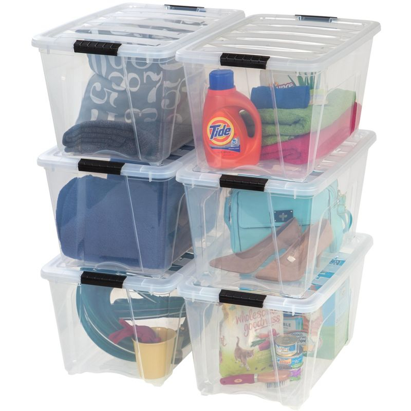 IRIS USA 6 Pack 54 Qt Stackable Plastic Storage Bins with Lids, BPA Free, See Through Organizing Solution, Durable Nestable Containers, Clear