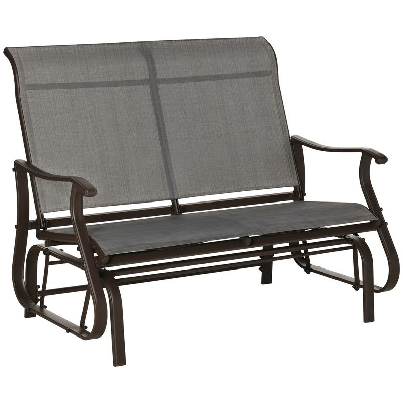 Outsunny 47" Outdoor Double Glider Bench for 2 Person, Patio Glider Armchair Swing Chair for Backyard with Mesh Seat and Backrest, Mixed Gray