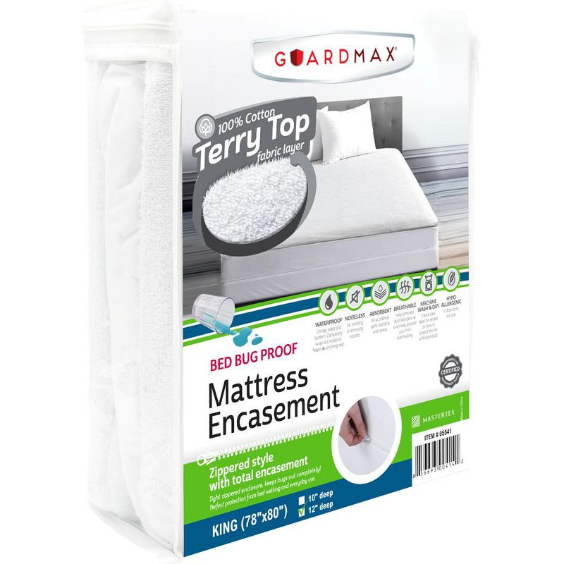 King Mattress Protector by Guardmax: Terry Cotton, Waterproof, Bed Bug Proof, Soft & Comfortable Cover with 12 Inch Deep Pockets