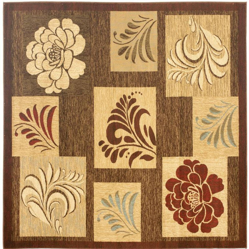 Lyndhurst LNH554 Power Loomed Area Rug - Brown/Multi - 6'7"x6'7" - Safavieh