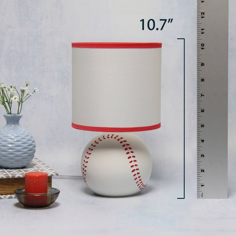 Simple Designs 10.7" SportsLite Mini Baseball Table Lamp Mancave White and Red