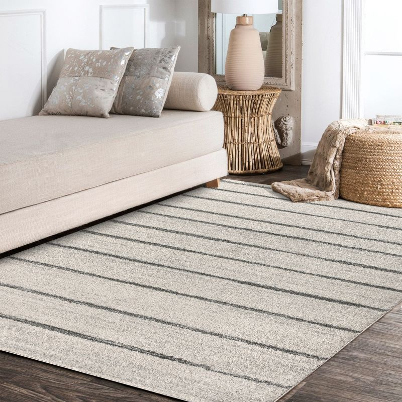4'x6' Williamsburg Minimalist Stripe Area Rug, Cream/Gray - JONATHAN Y