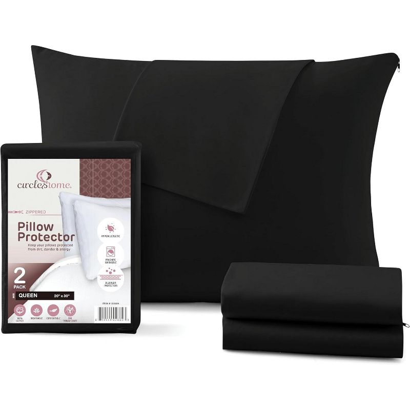 100% Cotton Zippered Pillow Protector (2 pck) Queen - Black