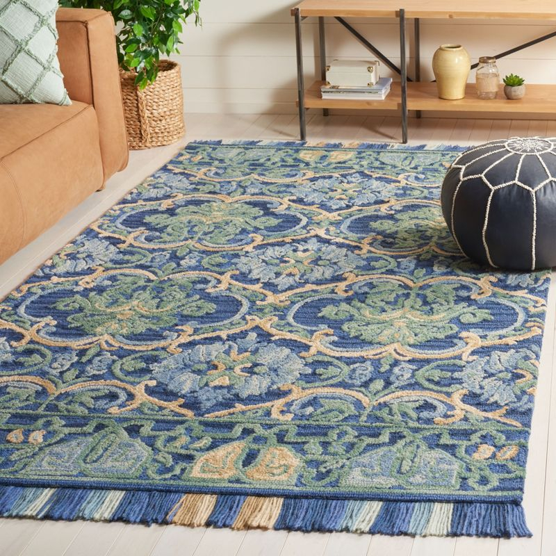 Blossom BLM422 Hand Tufted Area Rug - Navy/Green - 4'x6' - Safavieh.