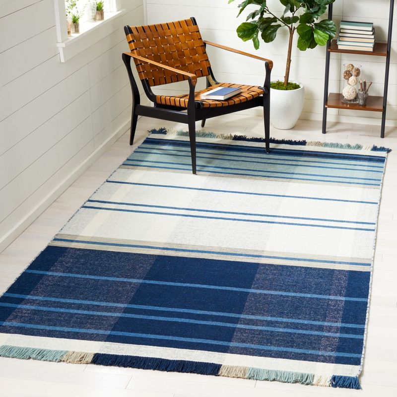 Striped Kilim STK707 Hand Woven Area Rug - Blue/Beige - 6'x9' - Safavieh.