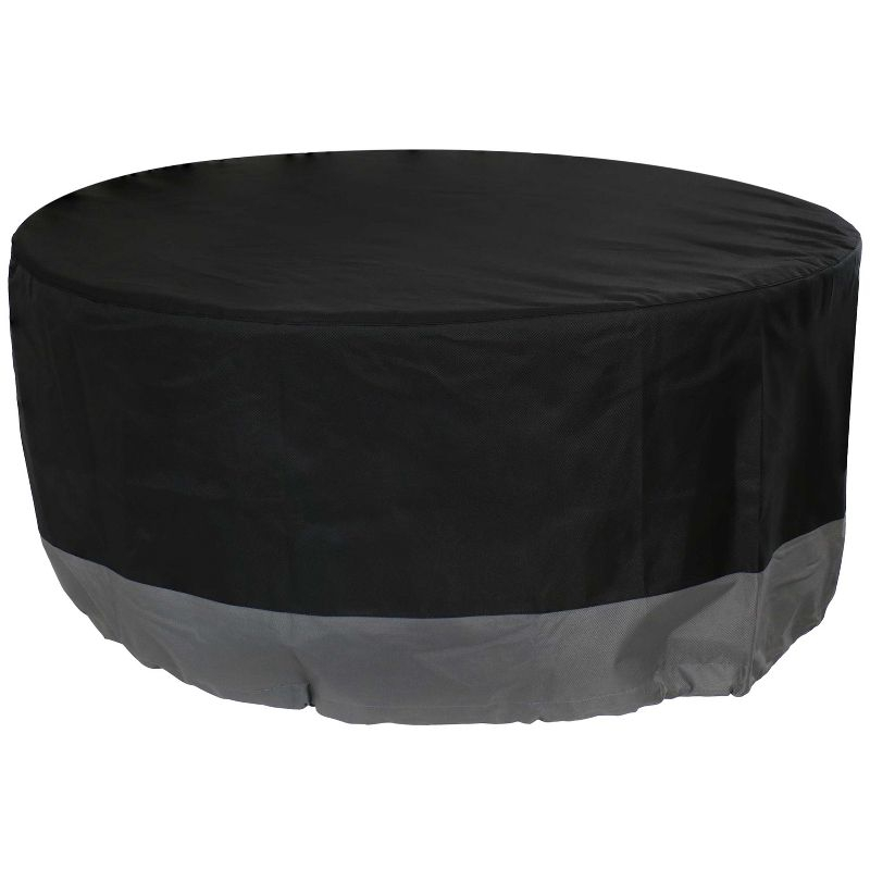 Sunnydaze Outdoor Heavy-Duty Weather-Resistant 300D Polyester Round Fire Pit Cover - 80" x 25" - Black and Gray