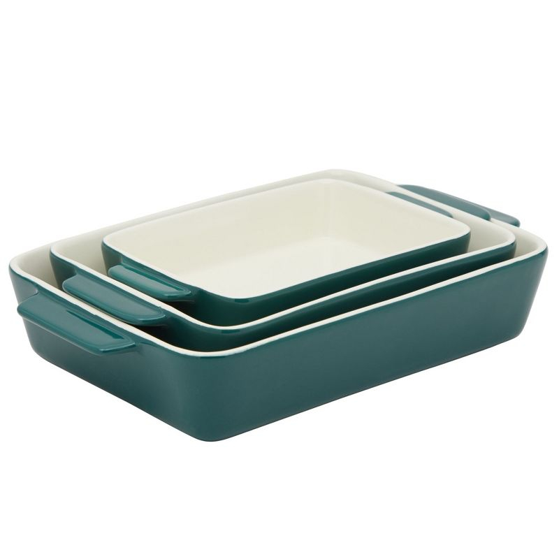 FETLOD 3 Piece Green Casserole Dishes For Oven Use, Baking, Rectangular Ceramic Bakeware Set In Assorted Sizes