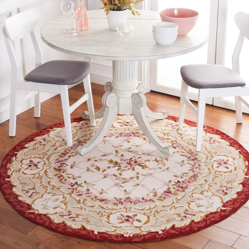 Chelsea HK73 Handmade Area Rug - 3' Round - Ivory/Burgundy - Safavieh