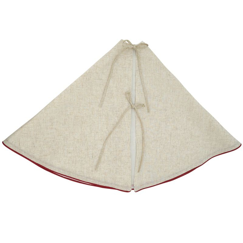 Saro Lifestyle Linen Blend Holiday Christmas Tree Skirt, Red, 56" Round