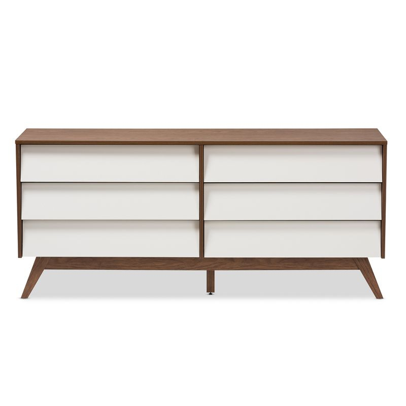 Hildon Mid-Century Modern Wood 6 Drawer Storage Dresser Brown - Baxton Studio