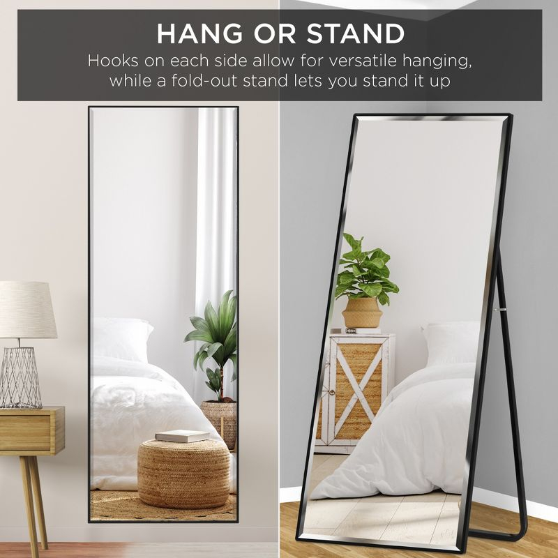 Best Choice Products 65x22in Full Length Mirror, Rectangular Beveled Wall Hanging & Leaning Floor Mirror - Black
