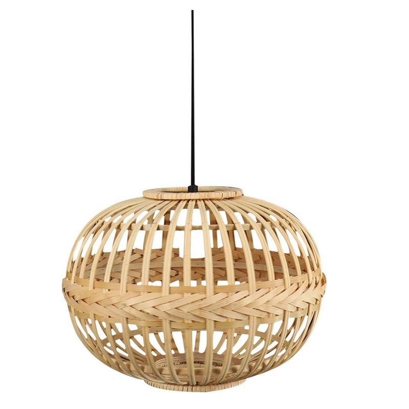 1-Light Armsfield Oval Pendant with Wood Shade Brown - EGLO: Adjustable, ETL Listed, No Bulb Included