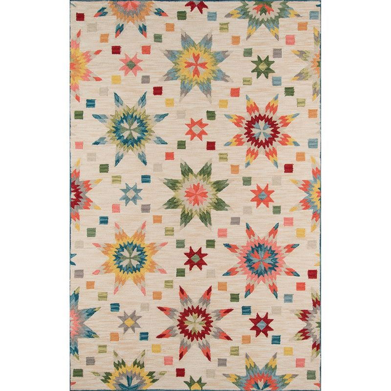 Momeni 8'x10' Geometric Tufted and Hooked Area Rug Beige: Handmade Low Pile Indoor Rug, Cotton Backing