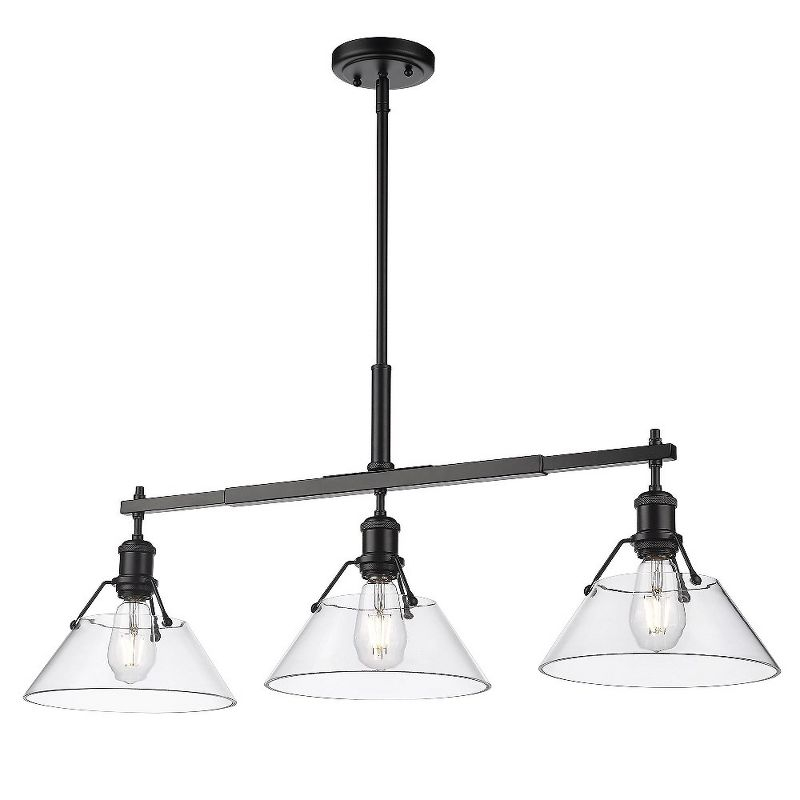 Golden Lighting Orwell 3-Light Linear Pendant in Matte Black with Clear Glass