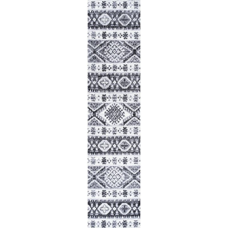 2'x 8' Sura Modern Kilim Geometric Runner Rug, Gray/Anthracite - JONATHAN Y