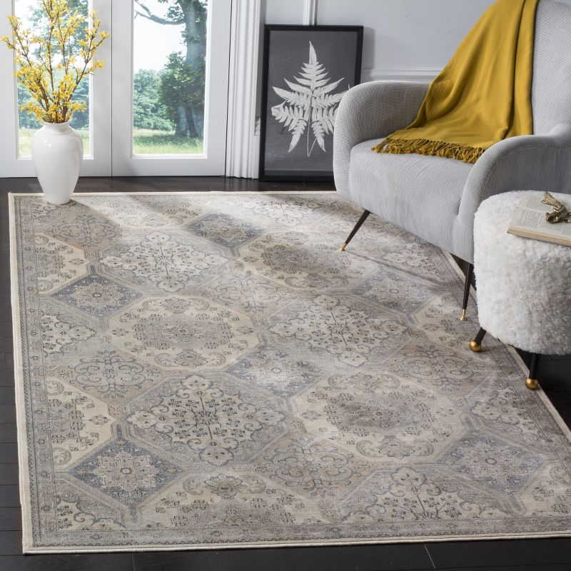 Vintage VTG128 Power Loomed Indoor Skid-Resistant Area Rug - Cream/Blue - 4'x5'7" - Safavieh
