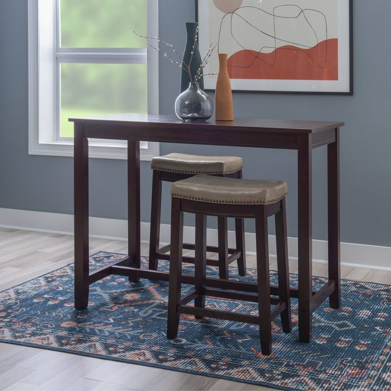 3pc Claridge Backless Stools Counter Height Dining Set Brown/Beige - Linon: Rubberwood, Padded Seat, Nesting Design