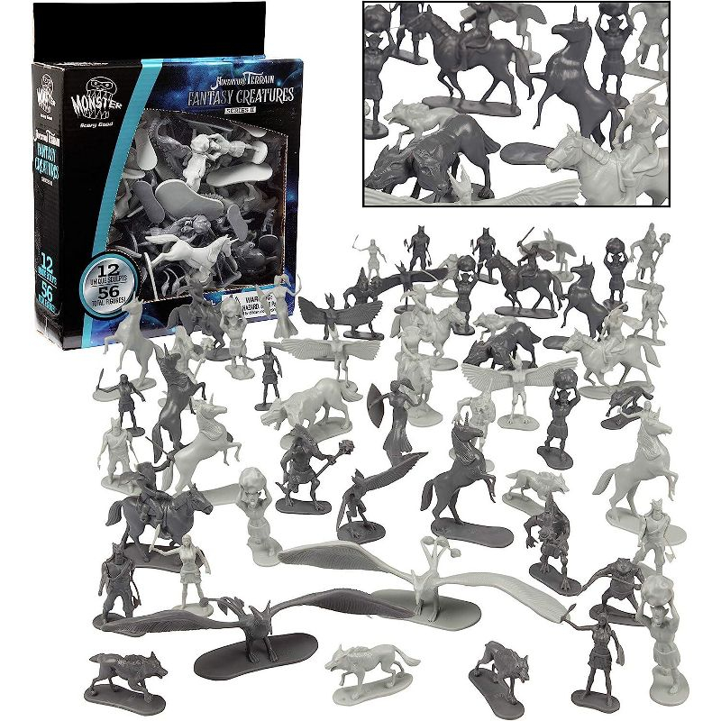 SCS Direct Fantasy Creatures Mini Action Figure Playset - 56pc Toy Monster Miniatures w 12 Different Sculpts