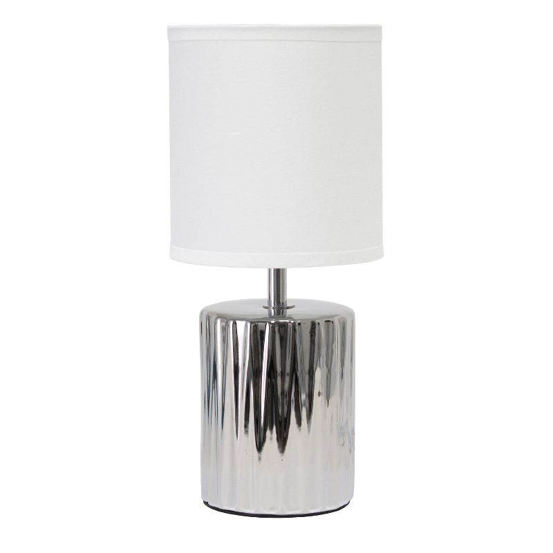 11.61" Tall Ruffled Capsule Bedside Table Desk Lamp with White Drum Fabric Shade Silver - Simple Designs: Metallic, ETL Listed