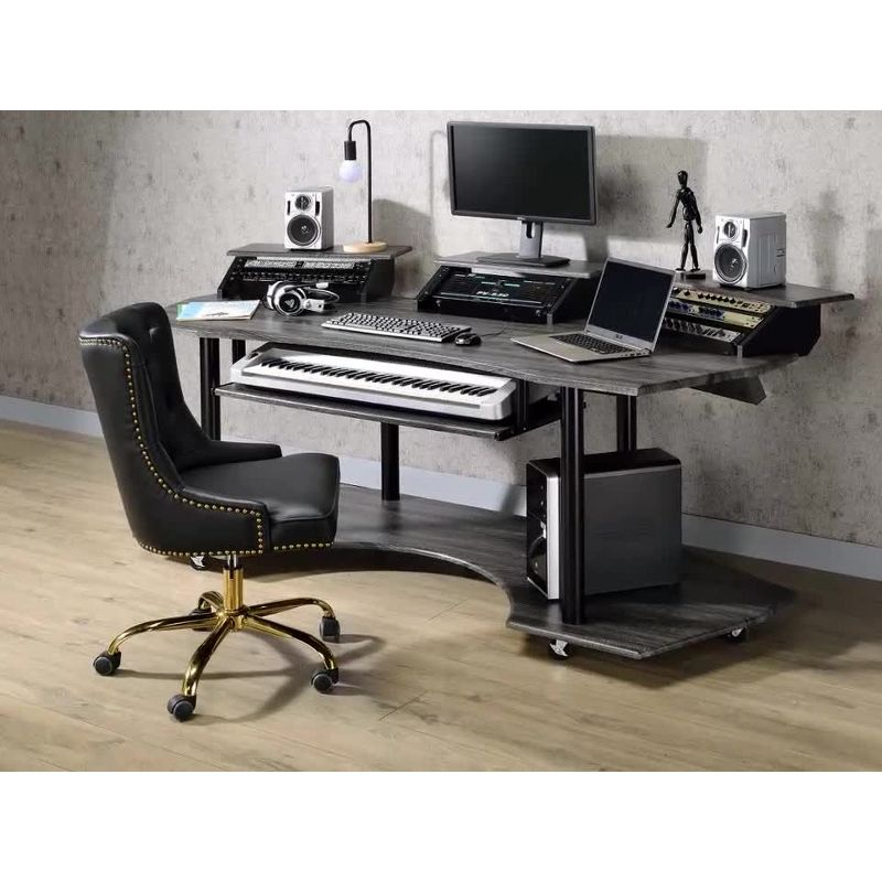 Acme Furniture Eleazar 3 Stands Computer Desk Natural Oak: Metal Frame, Veneer Surface, Hutch Storage