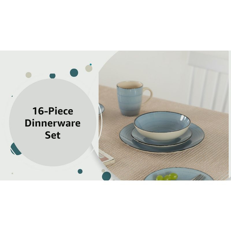 Dinewares 16 PC Spin Wash Dinnerware Dish Set for 4 Person | Mugs, Salad and Dinner Plates and Bowls Sets, Dishwasher and Microwave Safe, White
