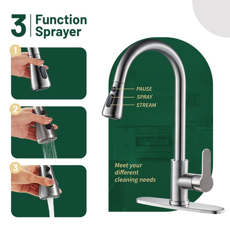 Cobbe 3-Function Single Handle Pull-Down Kitchen Faucet with Deck Plate