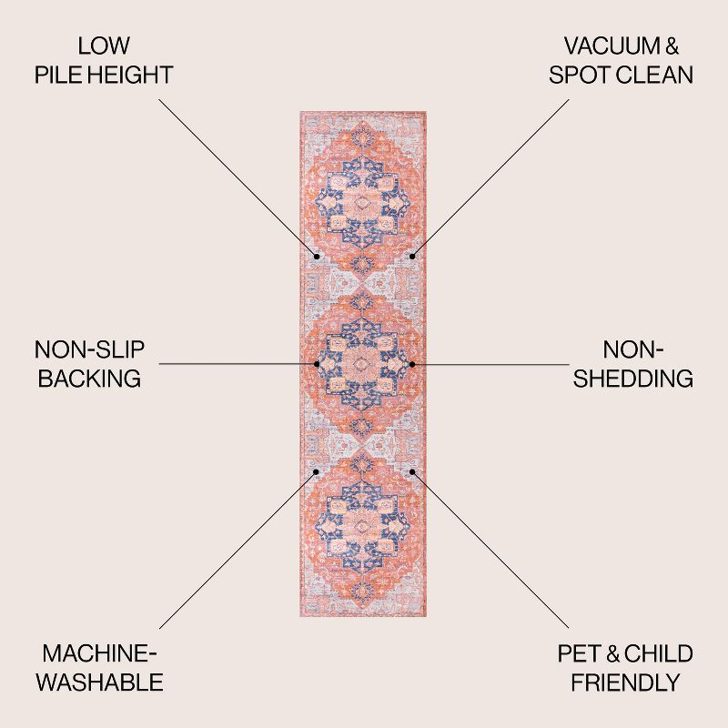 2' x 8' Maris Ornate Medallion Machine Washable Indoor/Outdoor Runner Rug, Orange/Cream - JONATHAN Y