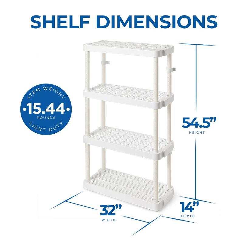 Gracious Living 4 Shelf Adjustable Height Medium Duty Storage Unit 14 x 32 x 54.5" Organizer for Home, Garage, Basement, & Laundry, White (3 Pack)