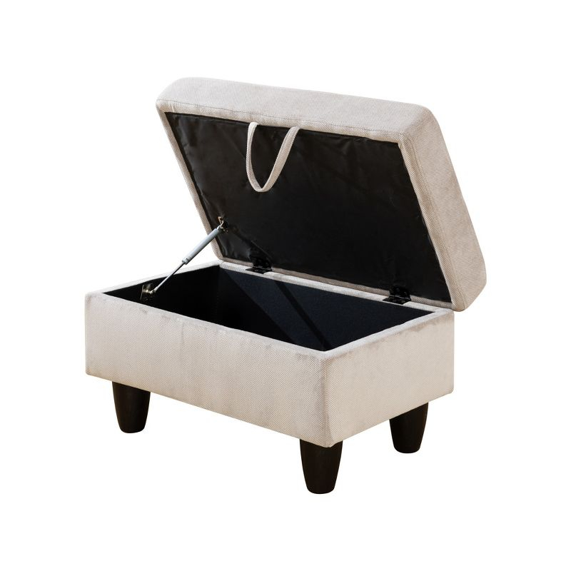 AndMakers 28.5 in. W Grayish White Fabric Rectangle Ottoman with Storage