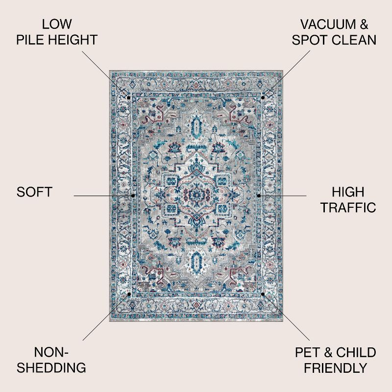 4'x6' Modern Persian Vintage Medallion Area Rug, Light Grey/Blue - JONATHAN Y