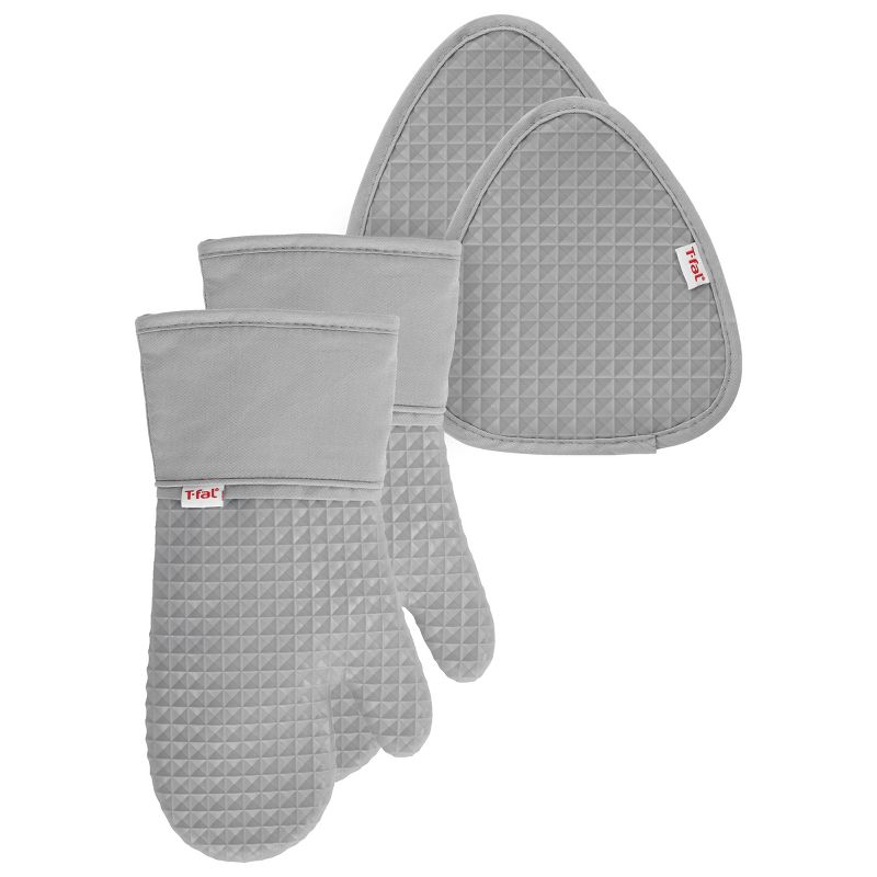 T-fal 4-Pack Waffle Oven Mitt & Pot Holder Set, Grey