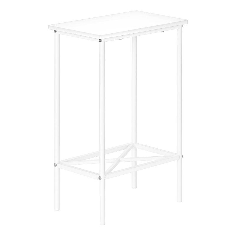 Monarch Specialties Accent Table, Side, End, Narrow, Small, 2 Tier, Living Room, Bedroom, White Laminate, White Metal, Contemporary, Modern