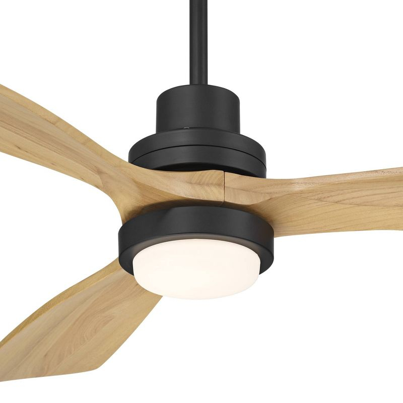Casa Vieja 52" Delta Modern Indoor Outdoor Ceiling Fan 3 Blade CCT LED Light Remote Control Matte Black Finish Wood Blades Bedroom Patio DC Motor
