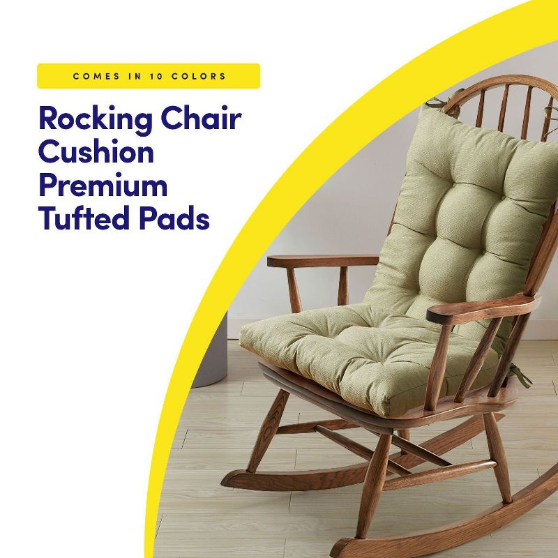 Rocking Chair Cushion 2 Piece Tufted Non Slip Set of Upper and Lower Cushions, Sage