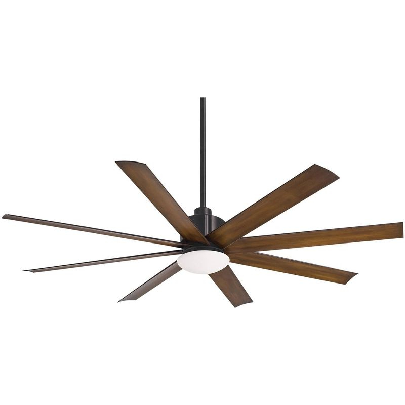 65" Minka Aire Modern Outdoor Ceiling Fan with LED Light Remote Control Coal Distressed Koa Opal Glass Wet Rated for Patio Gazebo