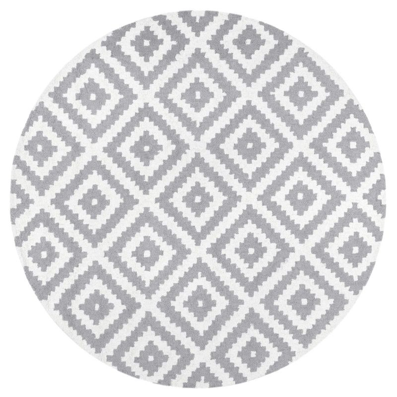 Nuloom Kellee Geometric 5 Round Wool Indoor Area Rug for Living Room Bedroom Dining Room Kitchen, Grey/White