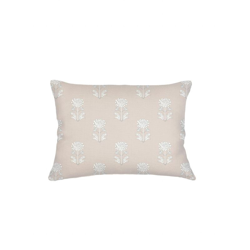 Beige Block Print Linen Pillow 14x20 Down Alternative