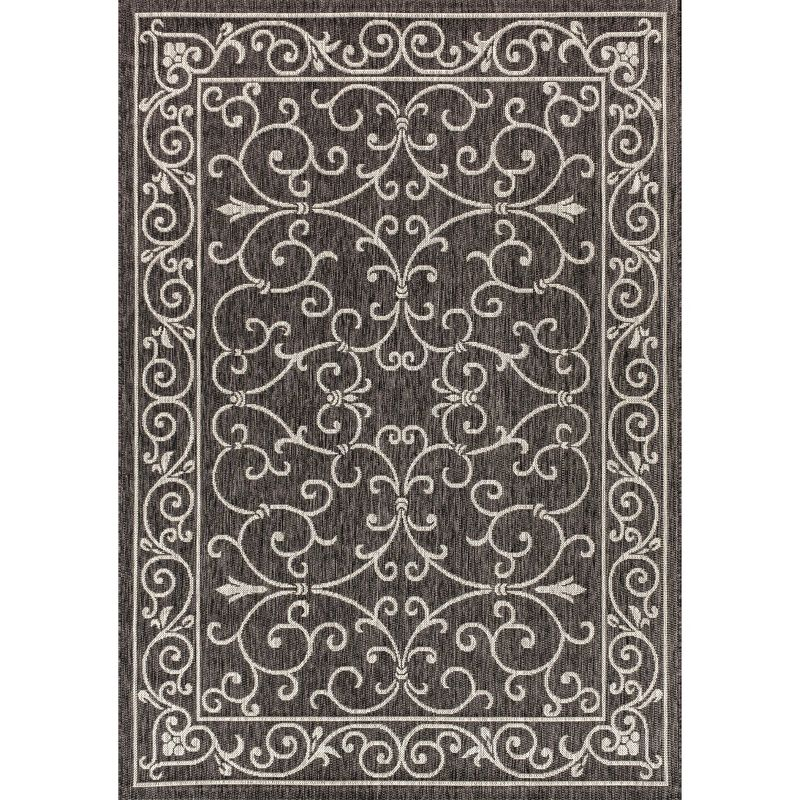 4'x6' Charleston Vintage Filigree Textured Weave Indoor/Outdoor Area Rug, Black/Gray - JONATHAN Y
