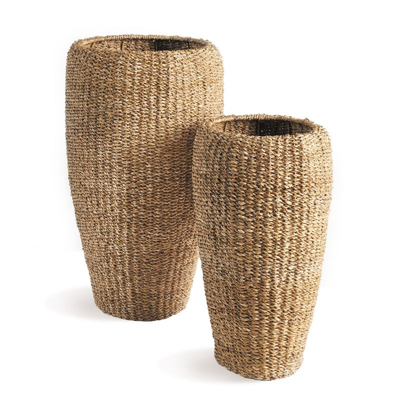 Plum & Post Seagrass Tall Round Planters, Set Of 2