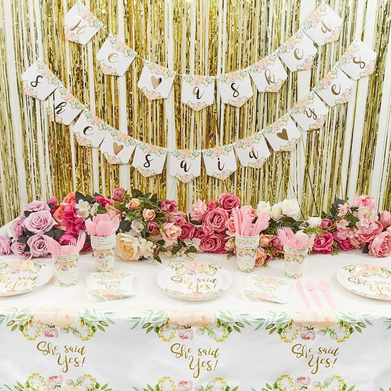 Sparkle and Bash 48-Pack Gold Foil She Said Yes Plates for Engagement Party, Bridal Shower Decorations, Bachelorette, Floral Design, 9 In