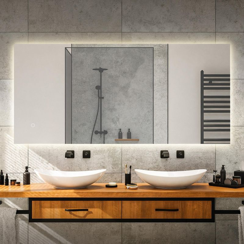 Nora 48" x 22" Rectangular Frameless Anti-Fog Aluminum Back-lit Tri-color LED Bathroom Vanity Mirror with Smart Touch Control - JONATHAN Y