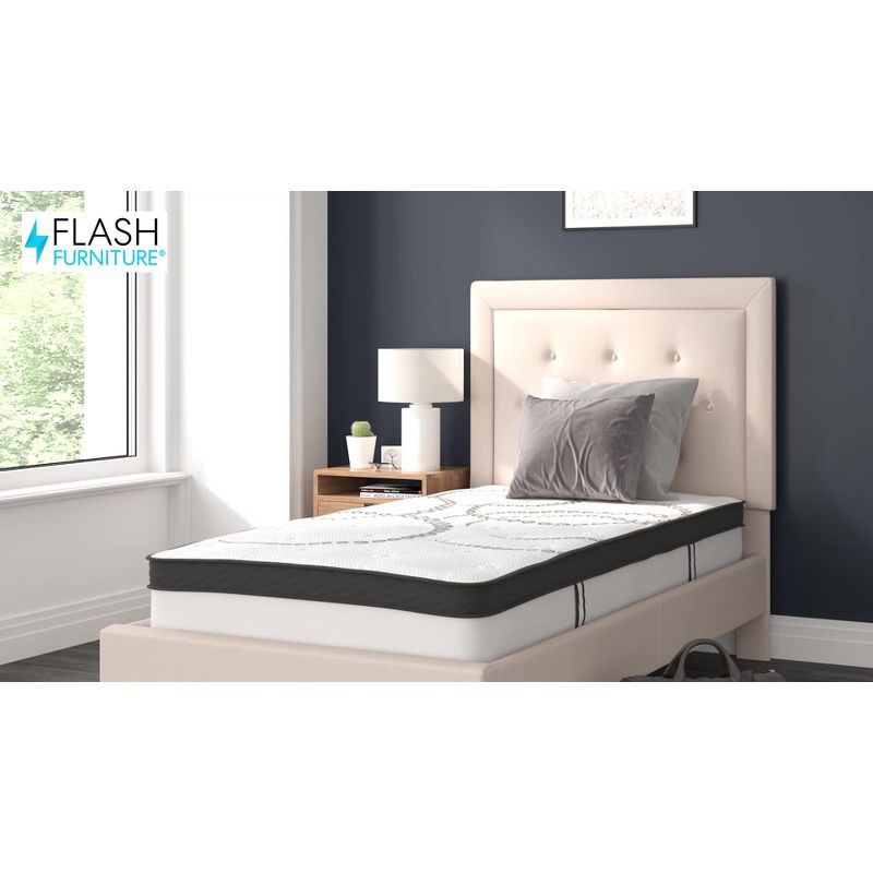 Flash Furniture Roxbury Full Size Tufted Upholstered Platform Bed in Beige Fabric with 10 Inch CertiPUR-US Certified Pocket Spring Mattress