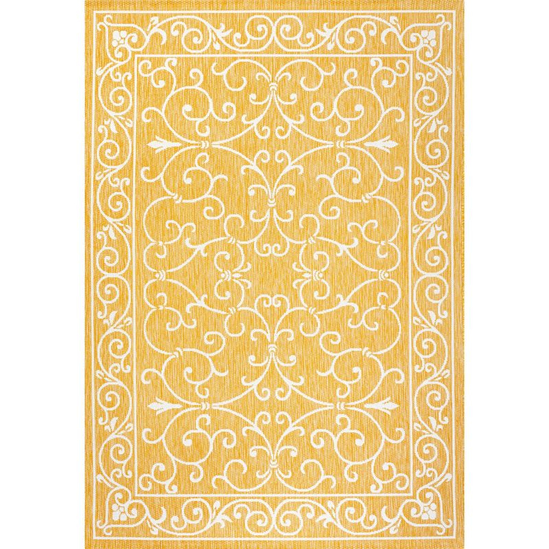 3' x 5' Charleston Vintage Filigree Textured Weave Indoor/Outdoor Area Rug, Yellow/Cream - JONATHAN Y