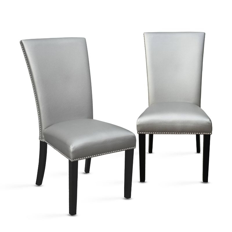 18" Set of 2 Camila Dining Chairs Silver - Steve Silver Co.: Modern Faux Leather, Nailhead, Wood Legs