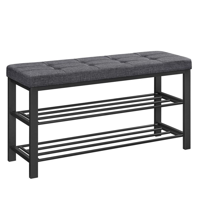 SONGMICS 3-Tier Shoe Bench - Entryway Shoe Rack with Foam Padded Seat, Linen, Metal Frame - Ideal for Living Room and Hallway