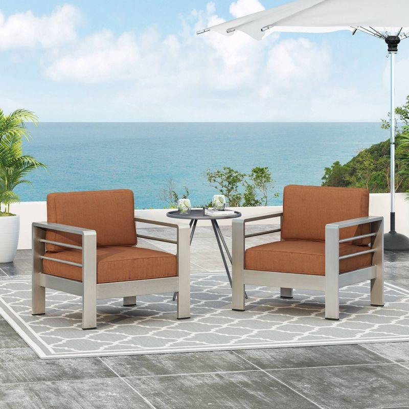 Christopher Knight Home 2pc Cape Coral Outdoor Club Chair with Cushion Silver/Orange