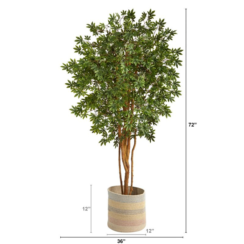 Nearly Natural 6-ft Japanese Maple Artificial Tree in Handmade Natural Cotton Multicolored Woven Planter