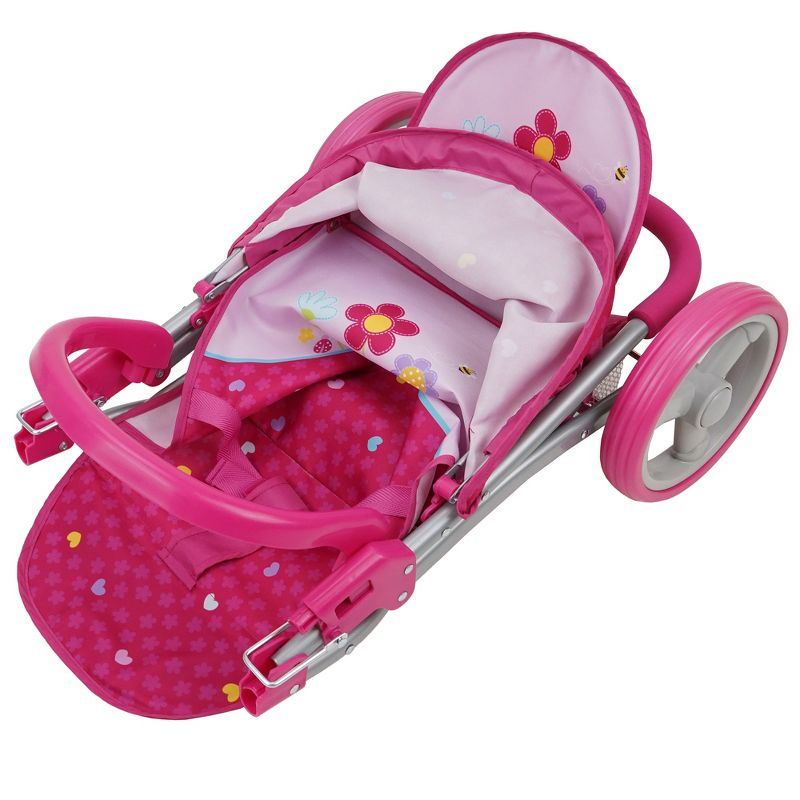 Garden Twin Doll Stroller W/ Front Swivel Wheels